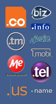 Daftarkan domain .CO .BIZ .ASIA .MOBI .ME. .TEL .US .NAME dan extension lain!